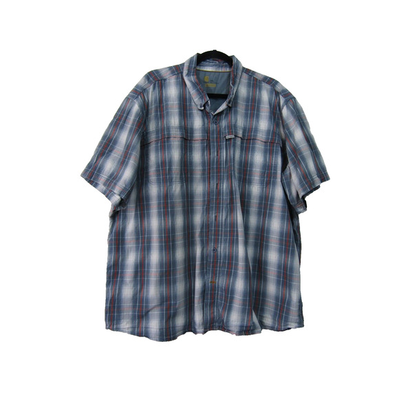 Carhartt Relaxed Fit Blue Plaid Shirt Button Cuff Mens size 2XL Outdoor Big - Picture 1 of 10